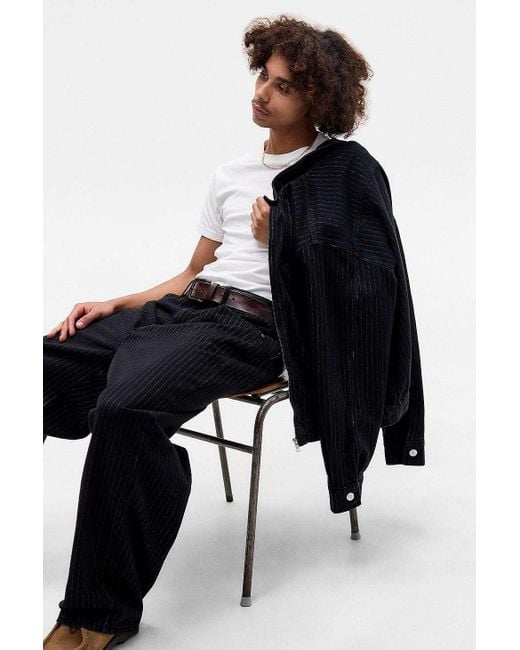 BDG Blue Black Tony Stripe Harrington Jacket for men