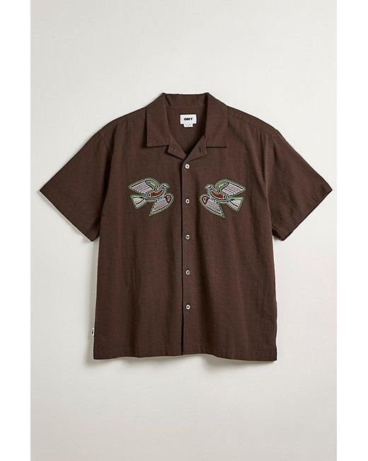 Obey Brown Uo Exclusive Sunrise Woven Button-Down Shirt Top for men