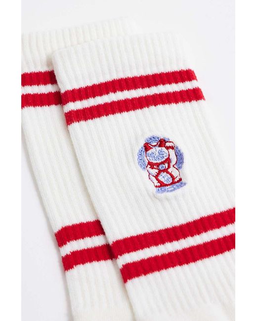 Urban Outfitters White Uo Lucky Cat Embroidered Socks for men