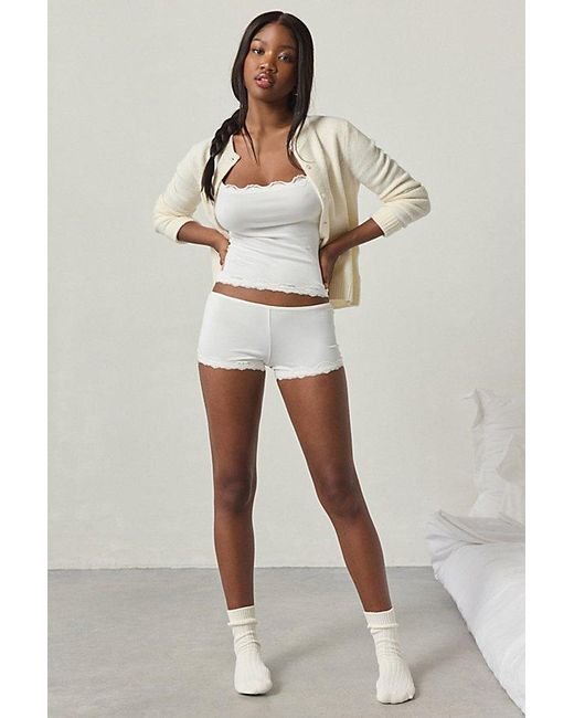 Out From Under White Elise Lace Trim Cami + Micro Short Pj Set