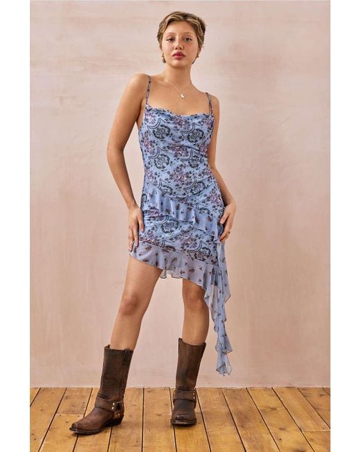 Urban Outfitters Blue Uo Zoey Paisley Asymmetrical Mini Dress