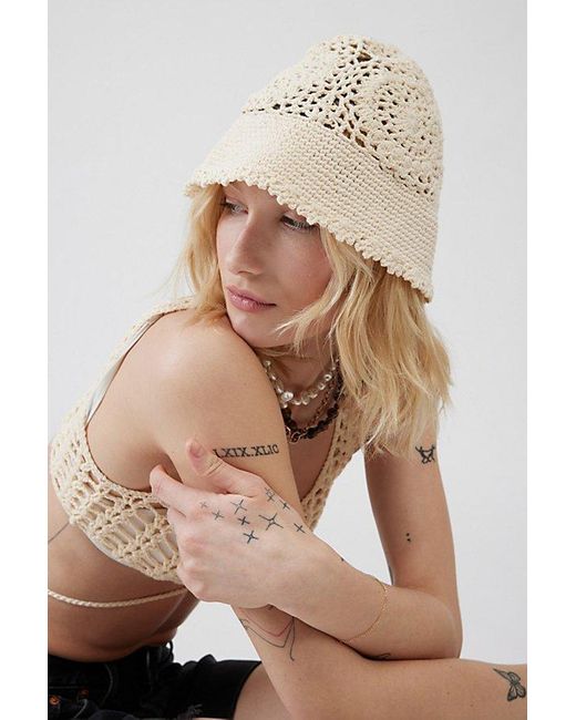 Urban Outfitters Natural Lia Hand-Crochet Bucket Hat