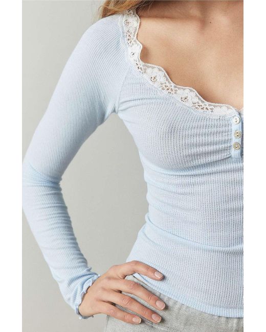 Out From Under White Diana Lace-trim Henley Top