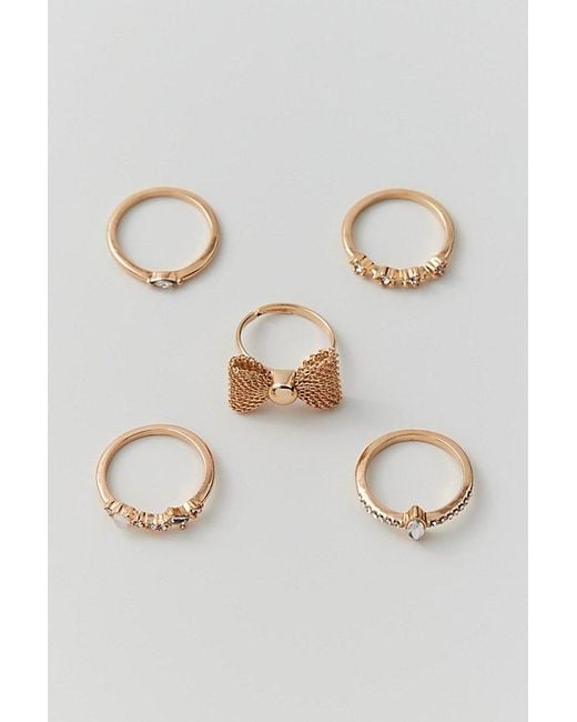 Urban Outfitters Brown Bow Rhinestone Ring Set