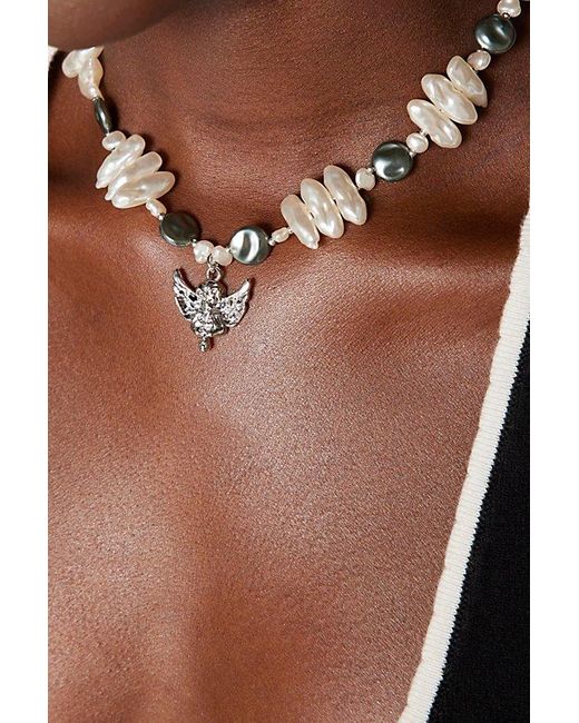 Urban Outfitters Brown Pearl Cherub Statement Necklace