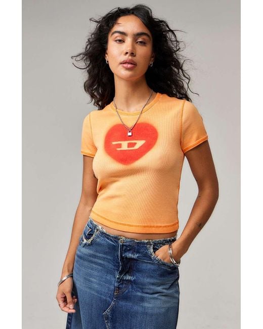 DIESEL Orange T-ele Heart D T-shirt