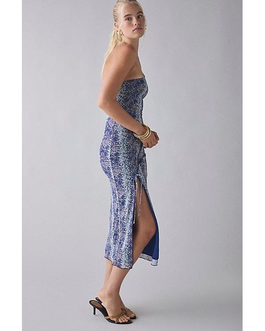Kimchi Blue Blue Odessa Asymmetric One-Shoulder Mesh Midi Dress