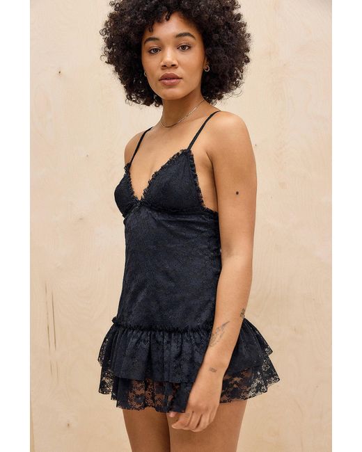 Out From Under Blue Ruffle Y2k Sheer Lace Babydoll Dress