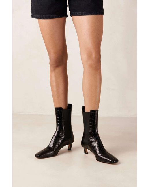 Alohas Kaleo Croc Leather Ankle Boot In Alli Black,at Urban Outfitters