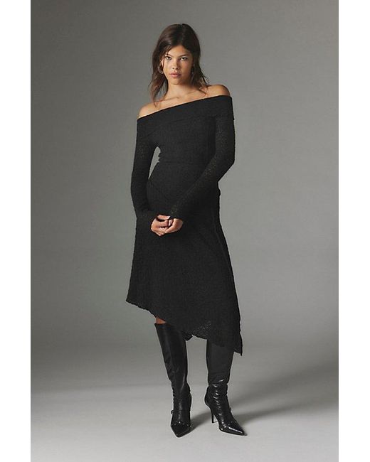Urban Outfitters Gray Uo Yaya Asymmetrical Off-The-Shoulder Midi Dress