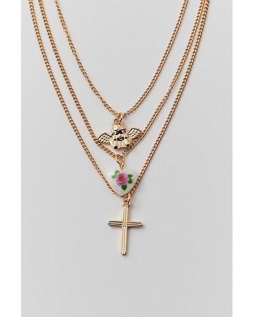Urban Outfitters Brown Cross My Heart Delicate Layered Chain Necklace