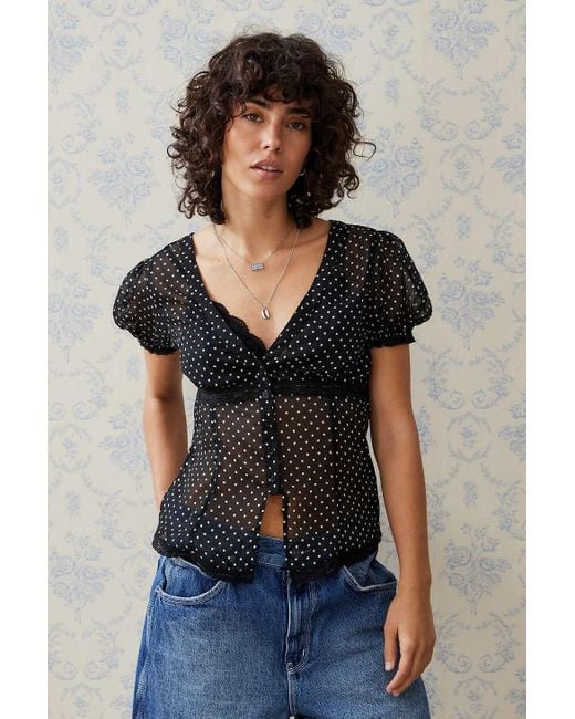 Kimchi Blue Black Tilly Polka Dot Blouse