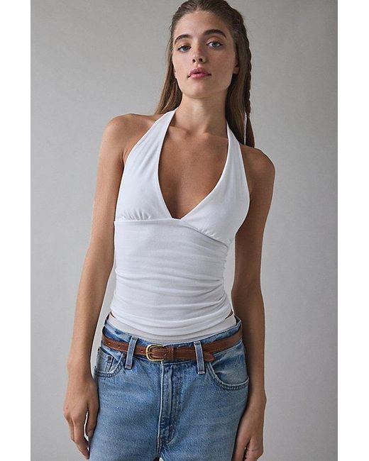 Kimchi Blue Gray Breakup Plunging Cropped Halter Top