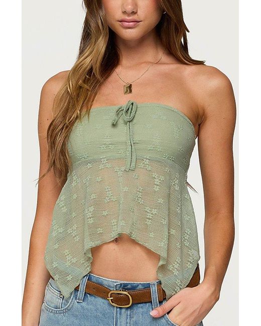 Edikted Green Embroidered Sheer Strapless Top