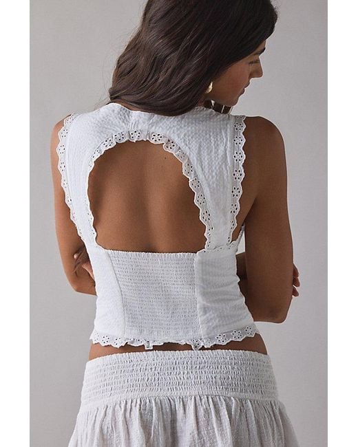 Kimchi Blue White It's A Vibe Eyelet Lace Trim Corset Tank Top