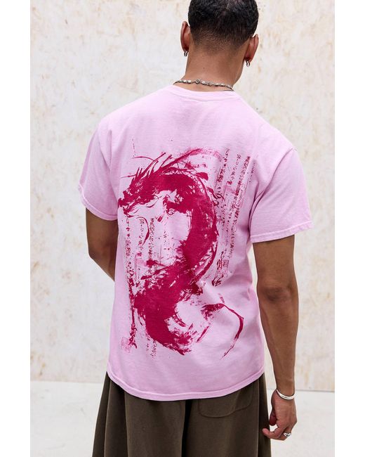 Urban Outfitters Pink Uo Brushed Dragon T-shirt for men