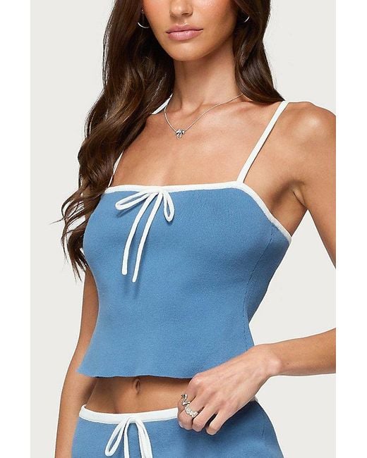 Edikted Blue Pheobe Contrast Knit Tank Top