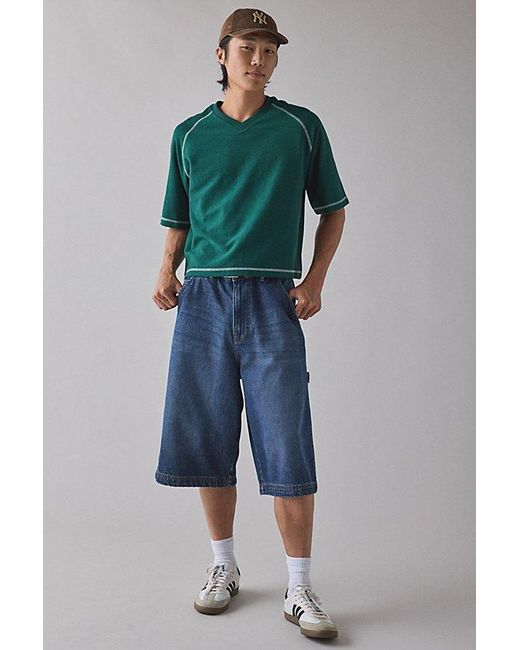 Standard Cloth Green Reverse Terry Boxy Short Sleeve Sweatshirt for men