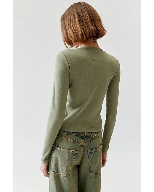 Urban Outfitters Green Sweet Bow Long Sleeve Baby Tee