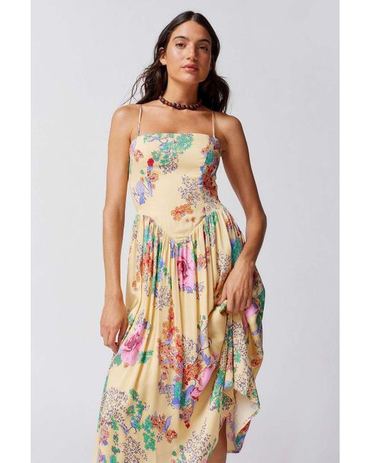Urban Outfitters Multicolor Uo Sylvia Yellow Floral Prairie Midi Dress