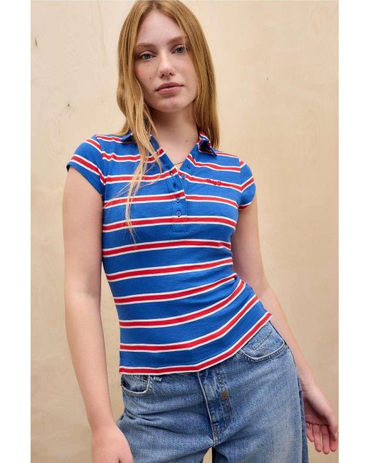 BDG Blue Suni Stripe Short Sleeve Polo Shirt