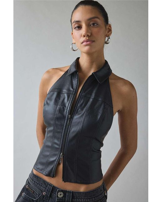 Silence + Noise Gray Silence + Noise Julia Faux Leather Tank Top