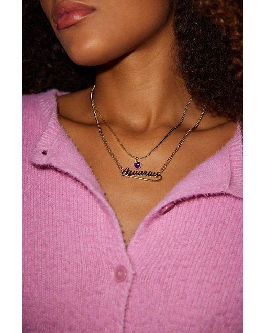 Urban Outfitters Purple Zodiac Nameplate Layering Necklace Set
