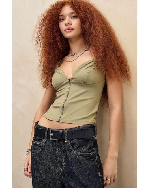 Silence + Noise Brown Silence + Noise Greta Zip-front Top