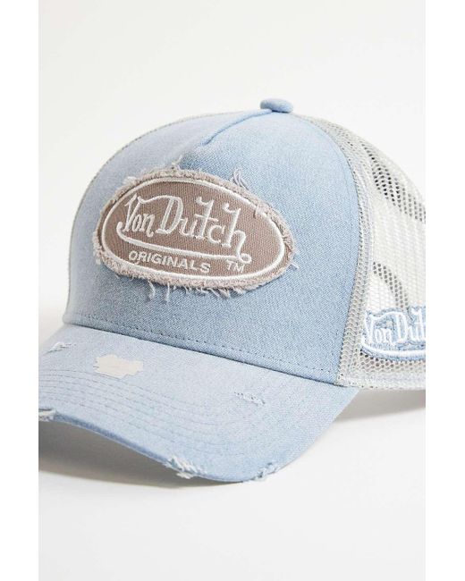 Von Dutch Blue Uo Exclusive Distressed Denim Trucker Cap