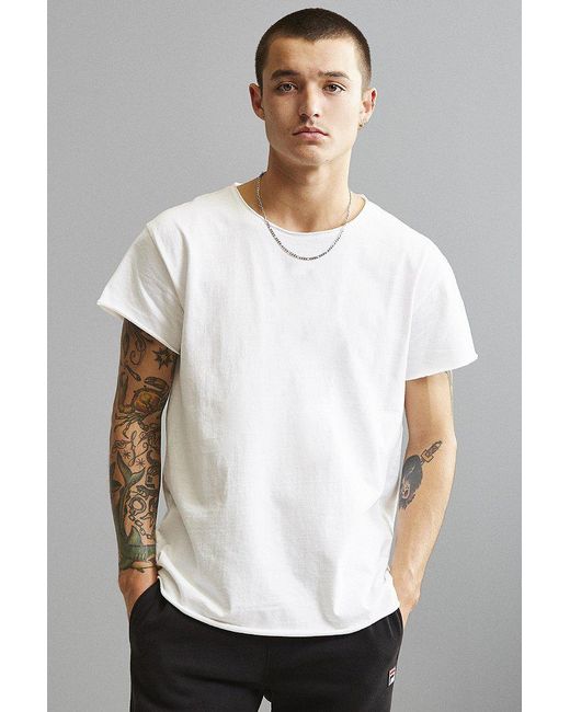 Urban Outfitters White Franklin Wide Neck Raw Cut Tee for men