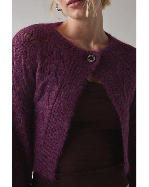 Kimchi Blue Purple Pointelle Knit Tie-Back Cropped Shrug Cardigan