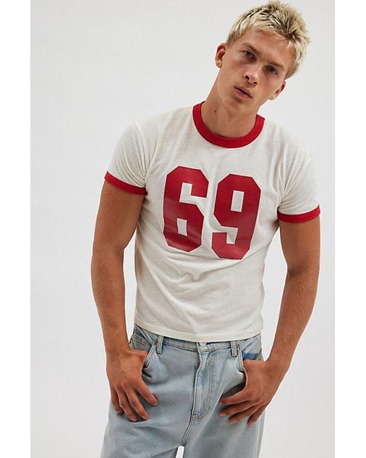 BDG White Varsity Graphic Slim Fit Ringer Tee for men