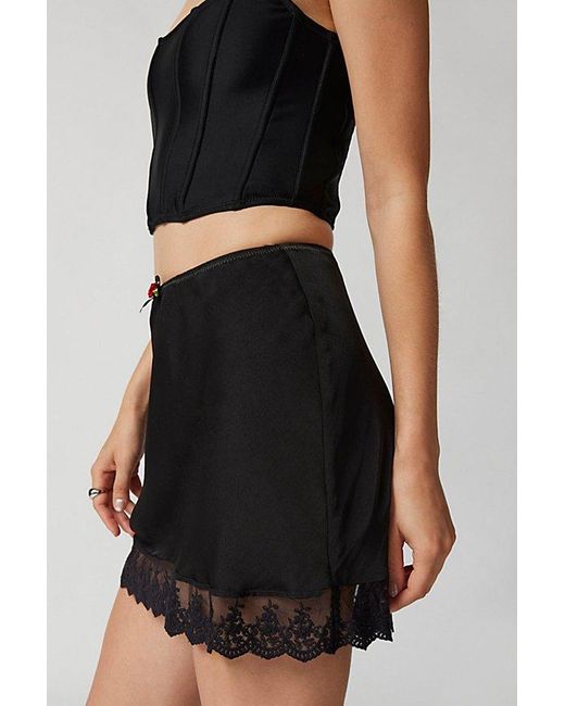 Out From Under Black Juliette Lace-Trim High-Rise Mini Skirt