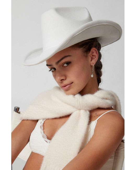 Urban Outfitters White Maude Felt Cowboy Hat In Ivory,at