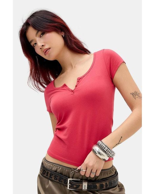 Urban Outfitters Pink Uo Ayla Notch T-shirt