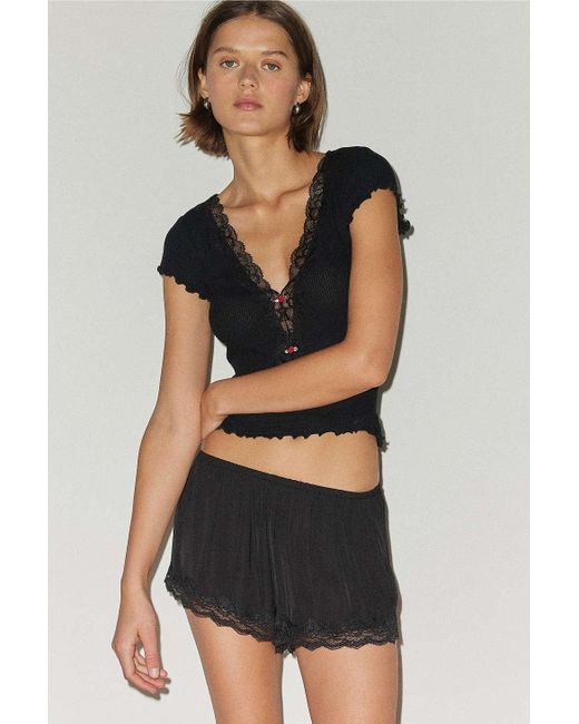 Out From Under Black Delilah Lace Knit Top