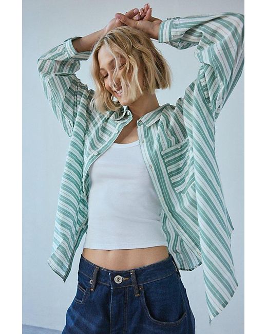 BDG Blue Alex Breezy Cotton Oversized Button-Down Shirt