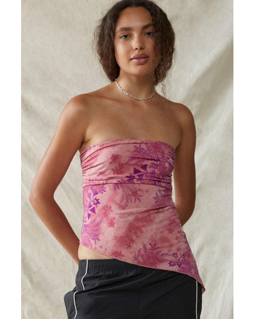 Urban Outfitters Pink Uo Y2k Asymmetrical Ruching Tube Top In Berry At
