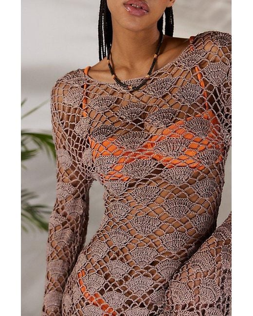 Out From Under Brown Siren Song Crochet Mini Dress Cover-Up