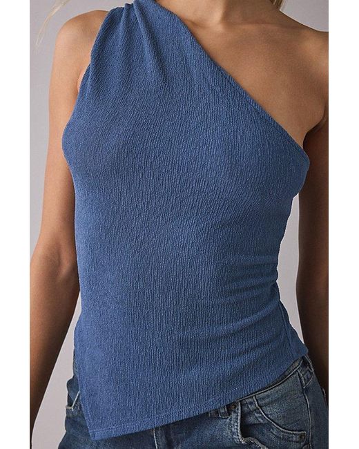 Vintage & ReMADE by UO Blue Remade By Uo Remnants Twisted One-Shoulder Asymmetrical Top