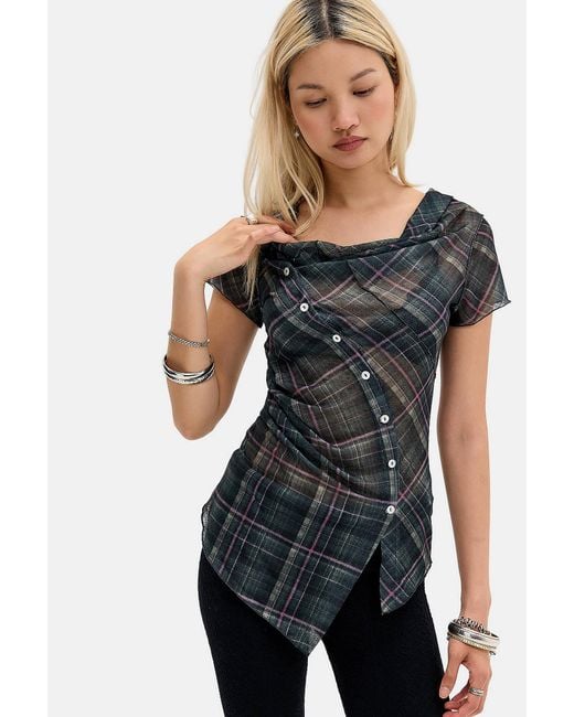 Silence + Noise Black Silence + Noise Rubie Cowl Neck Asymmetric Button Blouse