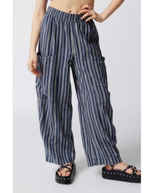 Urban Outfitters Blue Uo Mae Linen Cargo Pant