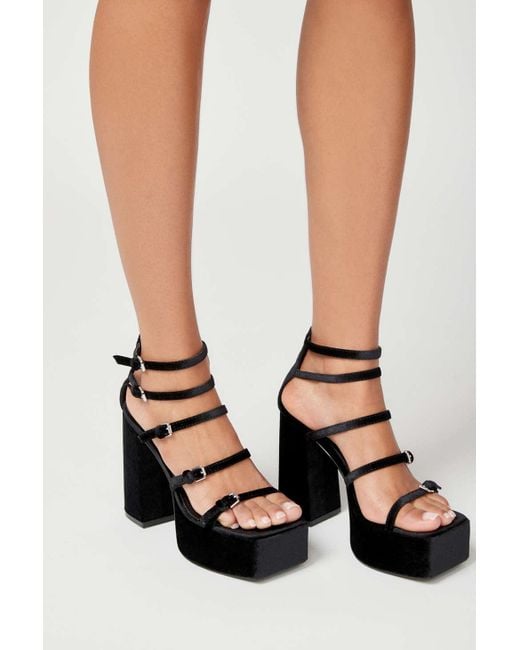Urban Outfitters White Uo Parker Strappy Platform Heel In Black Suede,at