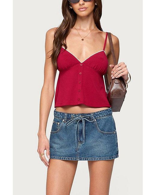Edikted Red Kellyn Button Contrast Babydoll Top