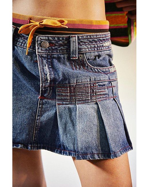 Jaded London Blue Side-Pleated Denim Mini Skirt