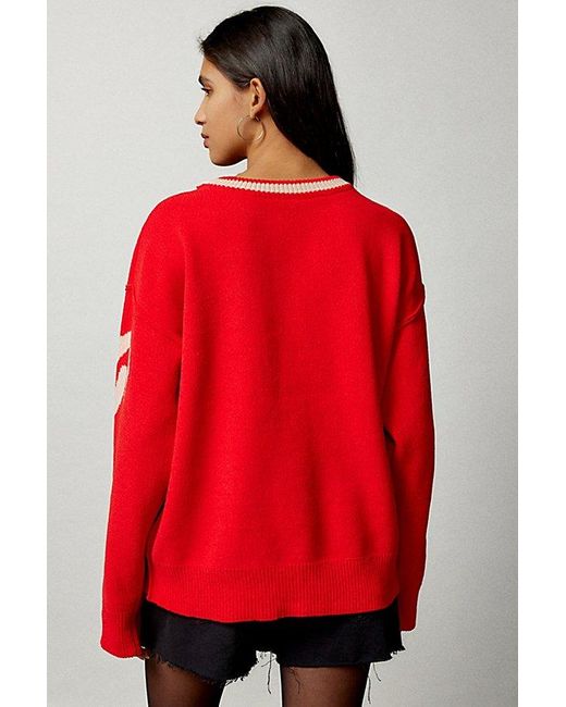 BDG Red Roman Jacquard Pullover Sweater