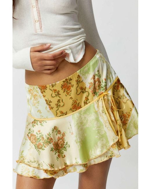Kimchi Blue Natural Carlene Satin Drop-waist Mini Skirt