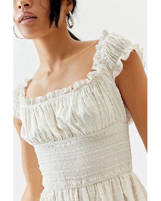 Urban Outfitters White Uo Rosie Smocked Tiered Ruffle Romper