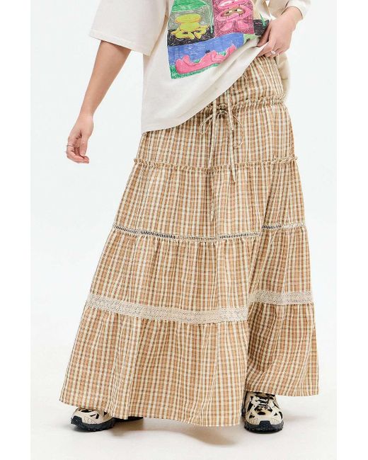 Daisy Street Natural Brown Gingham Maxi Skirt