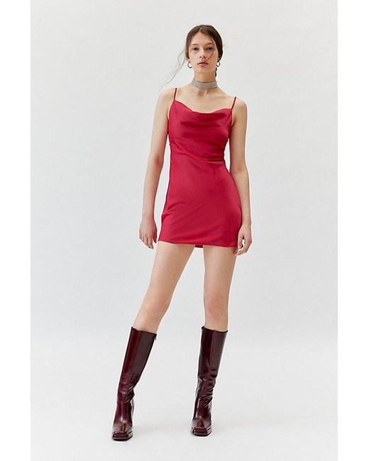 Urban Outfitters Red Uo Mallory Cowl Neck Slip Dress